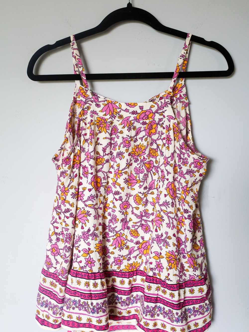 Floral Print Spaghetti Strap Tank Top - Pink & Orange